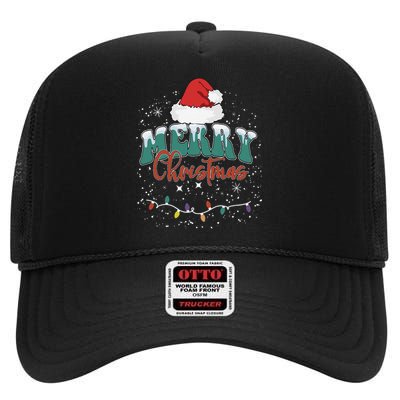 Merry Christmas Led Lights Red Santa Hat Family High Crown Mesh Back Trucker Hat