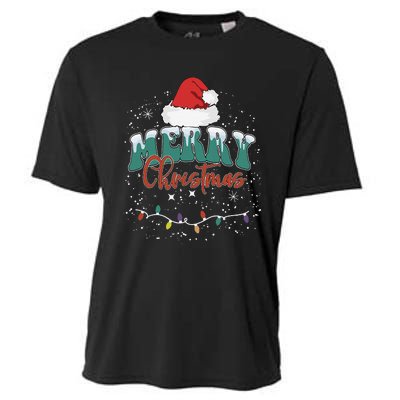 Merry Christmas Led Lights Red Santa Hat Family Cooling Performance Crew T-Shirt