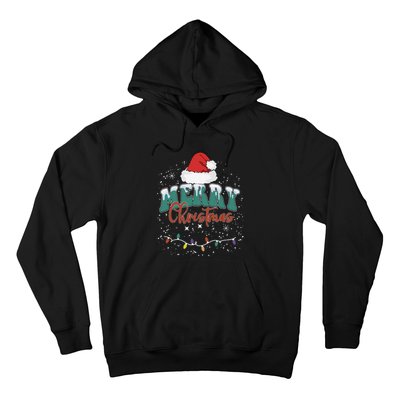 Merry Christmas Led Lights Red Santa Hat Family Hoodie