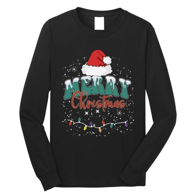 Merry Christmas Led Lights Red Santa Hat Family Long Sleeve Shirt