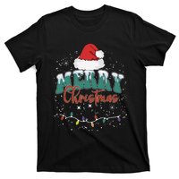 Merry Christmas Led Lights Red Santa Hat Family T-Shirt