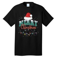 Merry Christmas Led Lights Red Santa Hat Family Tall T-Shirt