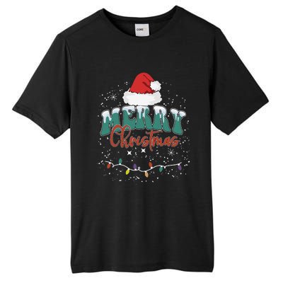 Merry Christmas Led Lights Red Santa Hat Family Tall Fusion ChromaSoft Performance T-Shirt