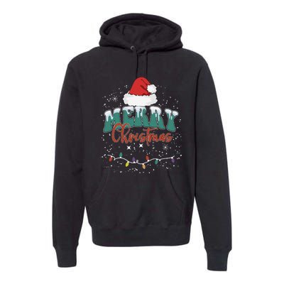 Merry Christmas Led Lights Red Santa Hat Family Premium Hoodie