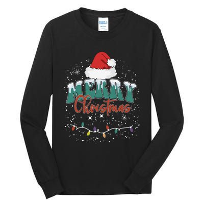 Merry Christmas Led Lights Red Santa Hat Family Tall Long Sleeve T-Shirt