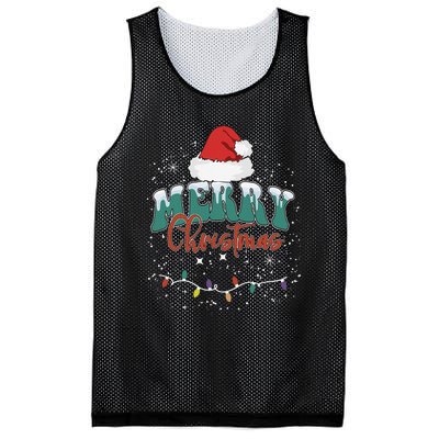 Merry Christmas Led Lights Red Santa Hat Family Mesh Reversible Basketball Jersey Tank