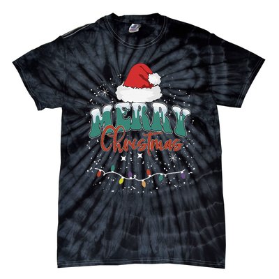 Merry Christmas Led Lights Red Santa Hat Family Tie-Dye T-Shirt