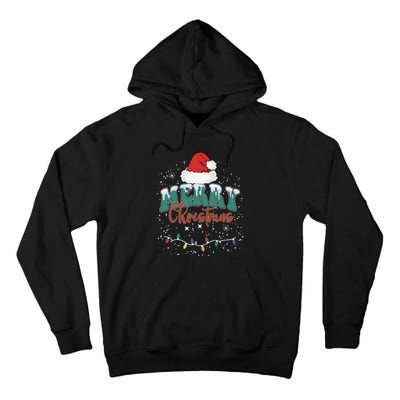 Merry Christmas Led Lights Red Santa Hat Family Tall Hoodie