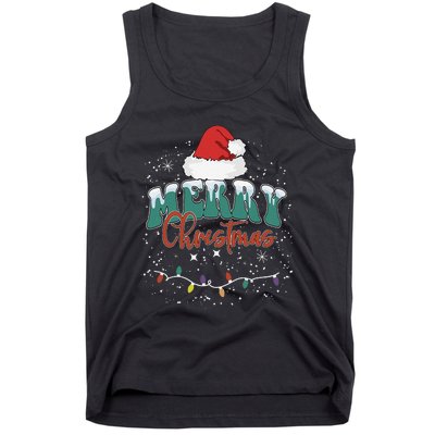 Merry Christmas Led Lights Red Santa Hat Family Tank Top