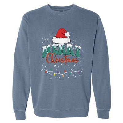 Merry Christmas Led Lights Red Santa Hat Family Garment-Dyed Sweatshirt