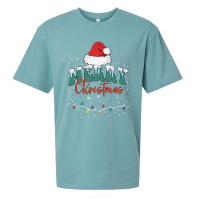 Merry Christmas Led Lights Red Santa Hat Family Sueded Cloud Jersey T-Shirt