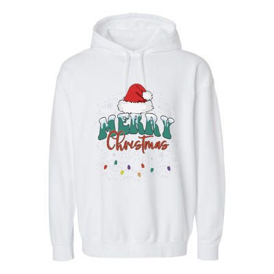 Merry Christmas Led Lights Red Santa Hat Family Garment-Dyed Fleece Hoodie