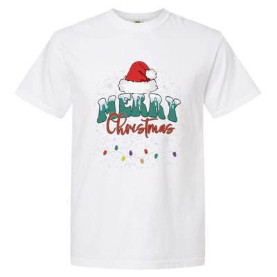 Merry Christmas Led Lights Red Santa Hat Family Garment-Dyed Heavyweight T-Shirt