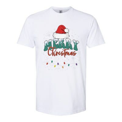 Merry Christmas Led Lights Red Santa Hat Family Softstyle CVC T-Shirt