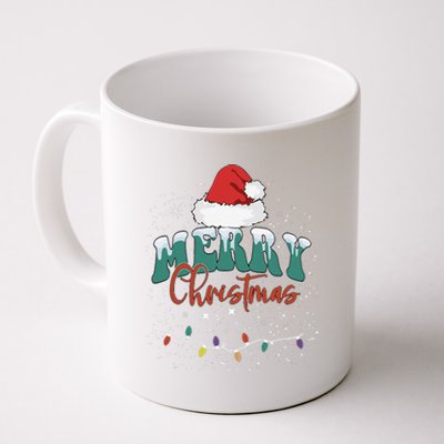 Merry Christmas Led Lights Red Santa Hat Family Coffee Mug