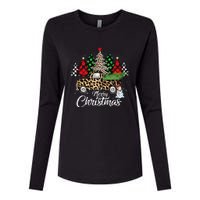 Merry Christmas Leopard Truck Buffalo Plaid Xmas Trees Party Womens Cotton Relaxed Long Sleeve T-Shirt