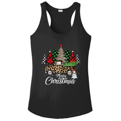 Merry Christmas Leopard Truck Buffalo Plaid Xmas Trees Party Ladies PosiCharge Competitor Racerback Tank