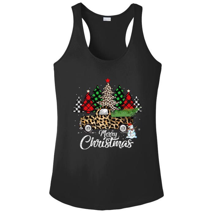 Merry Christmas Leopard Truck Buffalo Plaid Xmas Trees Party Ladies PosiCharge Competitor Racerback Tank