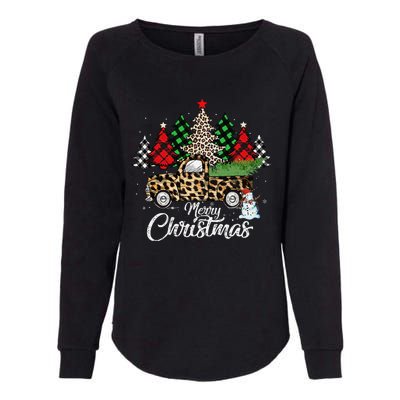 Merry Christmas Leopard Truck Buffalo Plaid Xmas Trees Party Womens California Wash Sweatshirt