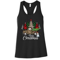 Merry Christmas Leopard Truck Buffalo Plaid Xmas Trees Party Women's Racerback Tank