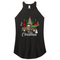 Merry Christmas Leopard Truck Buffalo Plaid Xmas Trees Party Women's Perfect Tri Rocker Tank