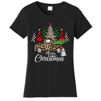 Merry Christmas Leopard Truck Buffalo Plaid Xmas Trees Party Women's T-Shirt