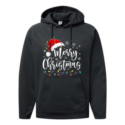 Merry Christmas Lights Red Santa Hat Xmas Family Performance Fleece Hoodie