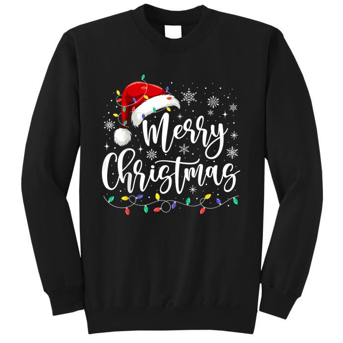 Merry Christmas Lights Red Santa Hat Xmas Family Sweatshirt