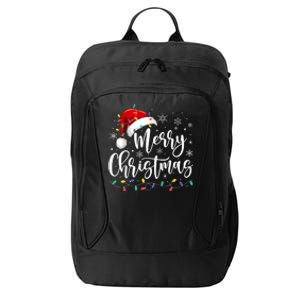 Merry Christmas Lights Red Santa Hat Xmas Family City Backpack