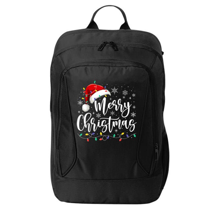 Merry Christmas Lights Red Santa Hat Xmas Family City Backpack