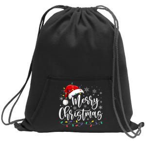 Merry Christmas Lights Red Santa Hat Xmas Family Sweatshirt Cinch Pack Bag