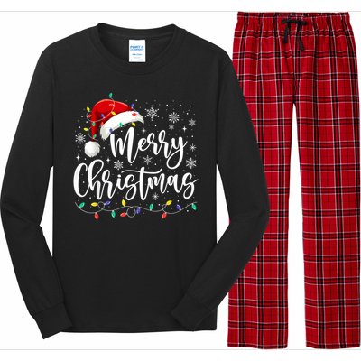 Merry Christmas Lights Red Santa Hat Xmas Family Long Sleeve Pajama Set