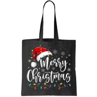 Merry Christmas Lights Red Santa Hat Xmas Family Tote Bag