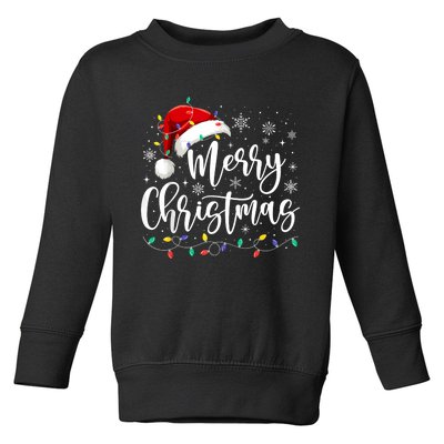 Merry Christmas Lights Red Santa Hat Xmas Family Toddler Sweatshirt