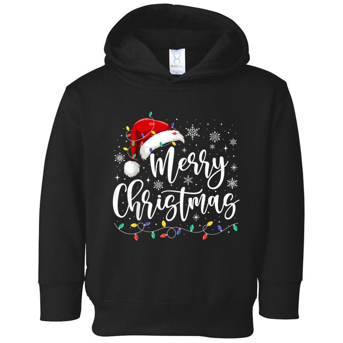 Merry Christmas Lights Red Santa Hat Xmas Family Toddler Hoodie