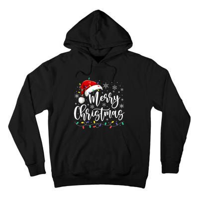 Merry Christmas Lights Red Santa Hat Xmas Family Tall Hoodie