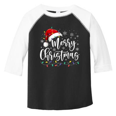 Merry Christmas Lights Red Santa Hat Xmas Family Toddler Fine Jersey T-Shirt