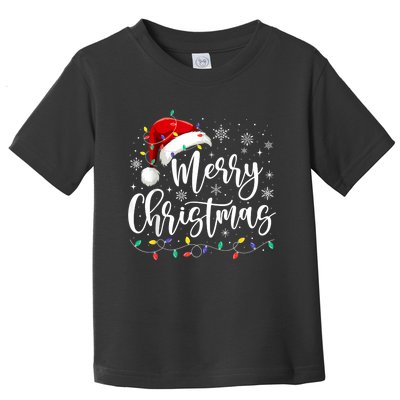 Merry Christmas Lights Red Santa Hat Xmas Family Toddler T-Shirt