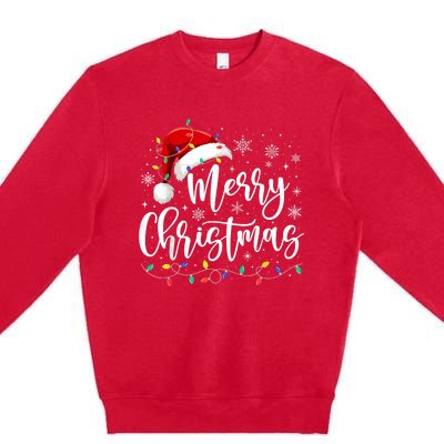 Merry Christmas Lights Red Santa Hat Xmas Family Premium Crewneck Sweatshirt