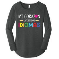 Mi Corazon Late En Dos Idiomas Bilingual Spanish Teacher Women's Perfect Tri Tunic Long Sleeve Shirt