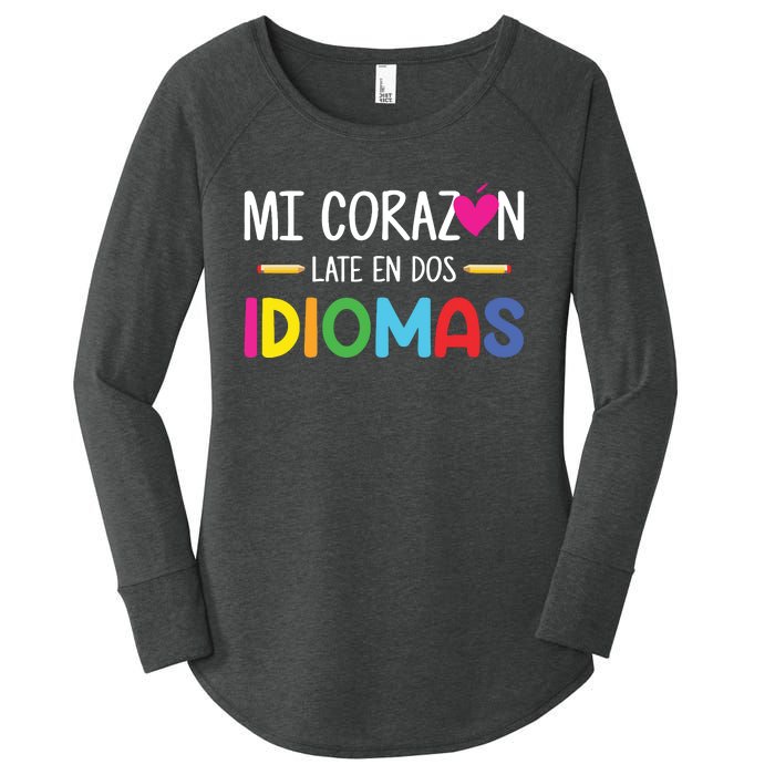 Mi Corazon Late En Dos Idiomas Bilingual Spanish Teacher Women's Perfect Tri Tunic Long Sleeve Shirt