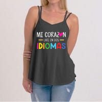 Mi Corazon Late En Dos Idiomas Bilingual Spanish Teacher Women's Strappy Tank