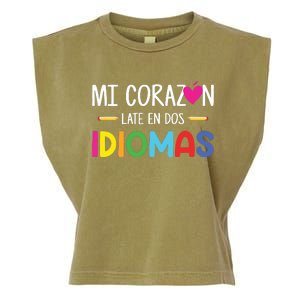 Mi Corazon Late En Dos Idiomas Bilingual Spanish Teacher Garment-Dyed Women's Muscle Tee