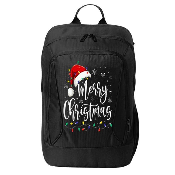 Merry Christmas Lights Red Santa Hat Xmas Family City Backpack