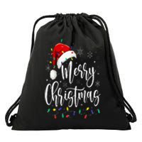 Merry Christmas Lights Red Santa Hat Xmas Family Drawstring Bag