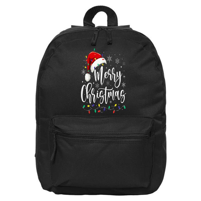 Merry Christmas Lights Red Santa Hat Xmas Family 16 in Basic Backpack