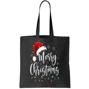 Merry Christmas Lights Red Santa Hat Xmas Family Tote Bag