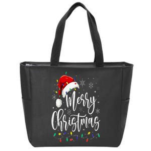 Merry Christmas Lights Red Santa Hat Xmas Family Zip Tote Bag