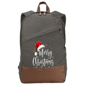 Merry Christmas Lights Red Santa Hat Xmas Family Cotton Canvas Backpack