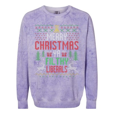 Merry Christmas Liberals Filthy Ya Funny Xmas AntiBiden  Colorblast Crewneck Sweatshirt